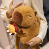 35CM Schöner Capybara Rucksack Plüschtiere Cartoon Capybara hält Hamburger Blumen Plüschpuppe Gefüllter Weicher Rucksack