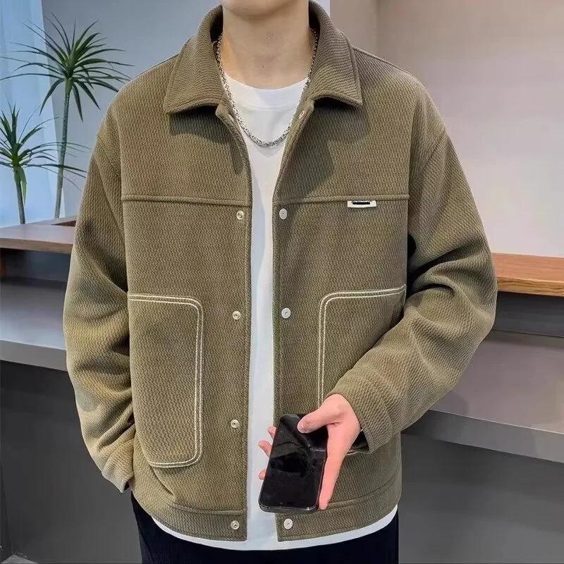 Autumn/winter New Men's Trendy Brand Lapel Business Casual Versatile Jacket Large Pocket Decorative Thickened Blazer