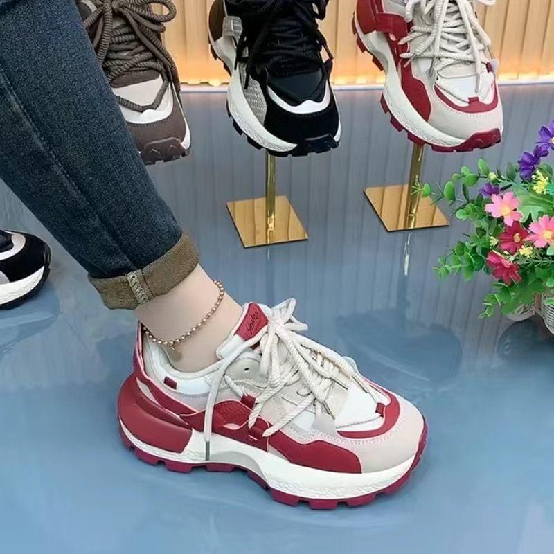

Thick-soled heightening casual shoes versatile retro versatile sports shoes 35 червоний