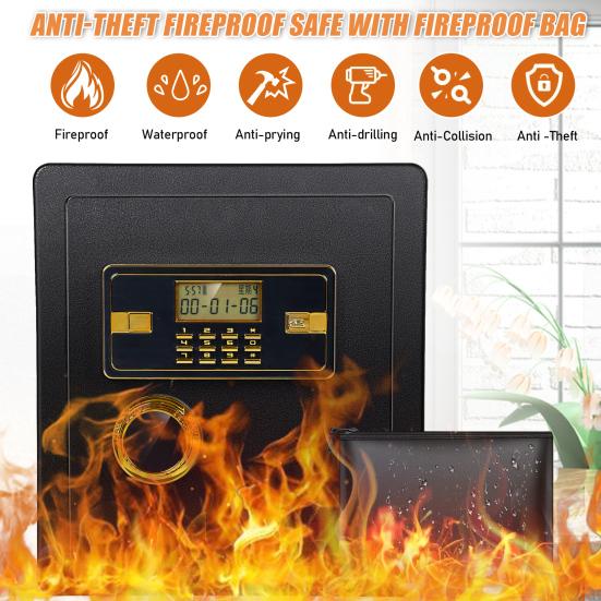 40cm Large Home Safe Anti-theft Fireproof Safe Home Document Safe Box Jewelry Deposit Safe Box Digital Security Home Safe