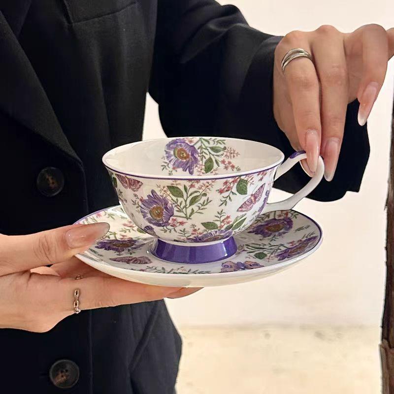 Wjg Pretty B Black European Bone China Coffee Cup Set, Afternoon Tea Set, High-End Exquisite Ceramic, British Tea Cup And Saucer Set, Souvenir Gift