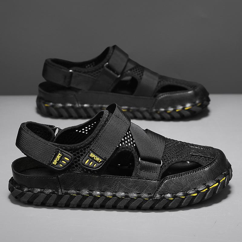 

Spot men s sandals summer new large size hand-sewn beach shoes foreign trade bag head men s shoes casual shoes 46 чёрный