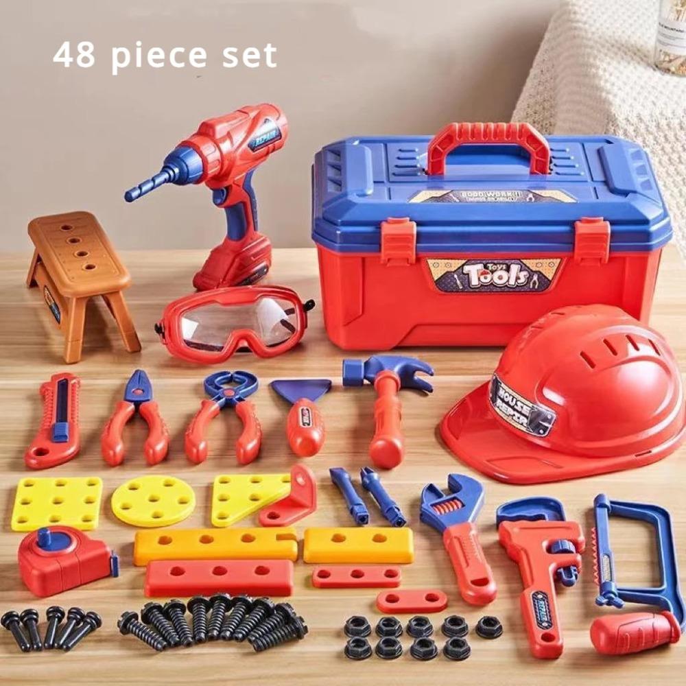 Rollenspiel Kinder Werkzeugspielzeug Set mit Elektronischem Spielzeugbohrer Maßband Werkzeuge Ausrüstung Werkzeugkasten Kinder Weihnachtsgeschenk