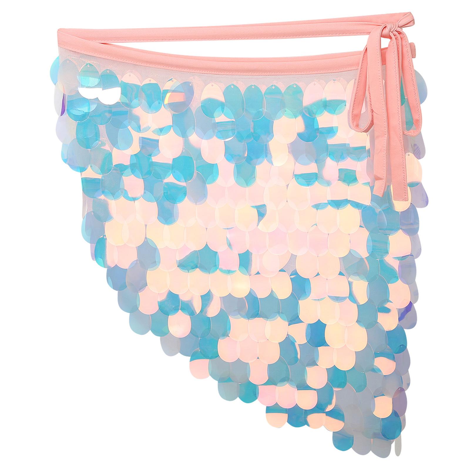 

Женская юбка для танца живота на шнуровке, хип-шарф, блестящая сетчатая треугольная мини-юбка с пайетками для вечеринки танго S розовый