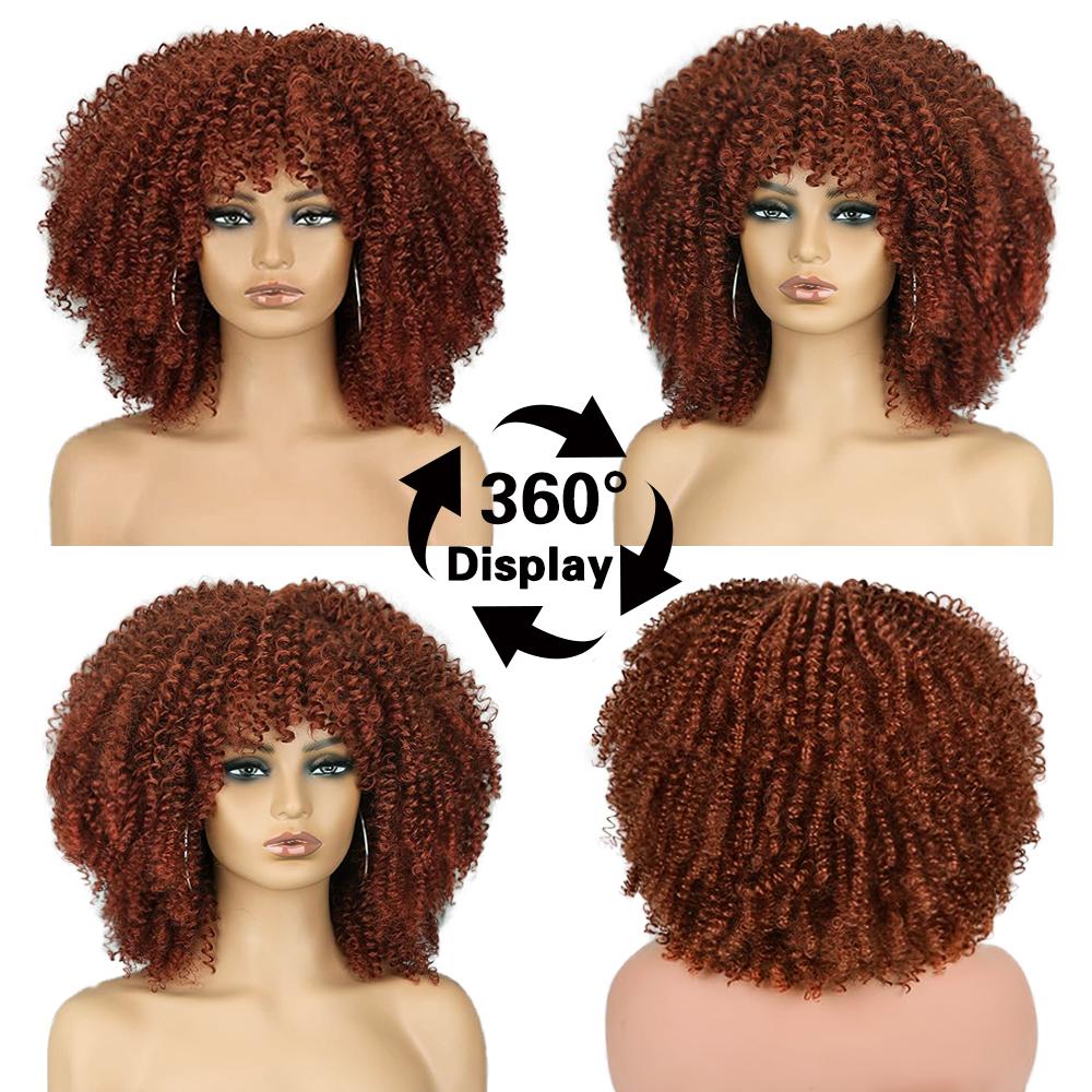 MISSQUEEN Synthetic Short Curly Bob Hair Extension Large Fluffy Bangs Natural Soft Looking For Women Daily Party Wear