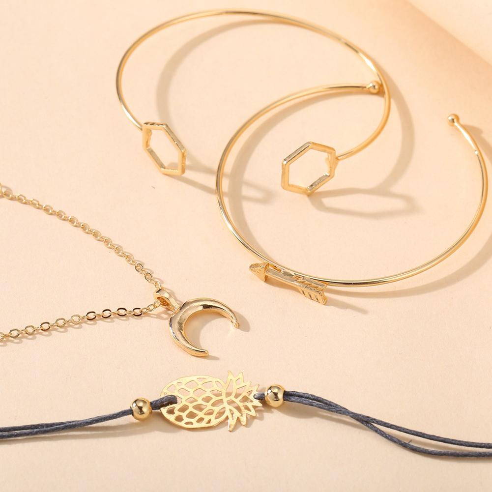 4 Pcs/set Women's  Bracelet Pineapple-pattern Geometric Retro Style Bracelet