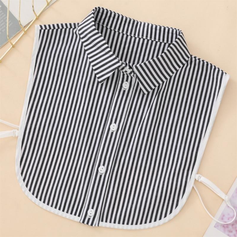 Colletto Falso Moda Con Strisce Bianche Collare Rimovibile Mezza Camicia Blusa Accessorio Professionale per Ufficio