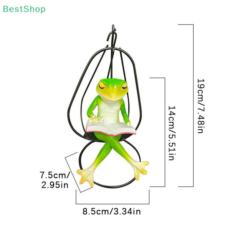 Reading Frog on Swing Decor - Resin Animal Figurine, Cute Desktop Ornament for Home, Office & Plant Decoration