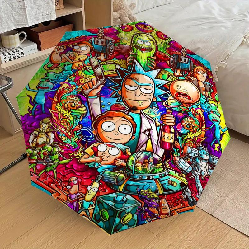 1PC Warner Rick_and_Morty Automatic Open/Close Umbrella with Windproof, 75-Rib Sturdy Canopy, Durable Ribs1292A