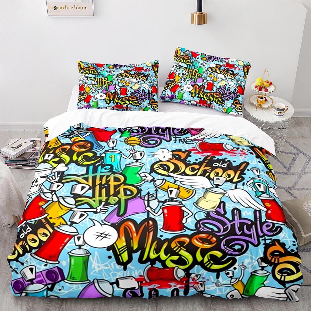 Digital Printing Three-Piece Hip Hop Graffiti Size Quilt Cover 3D