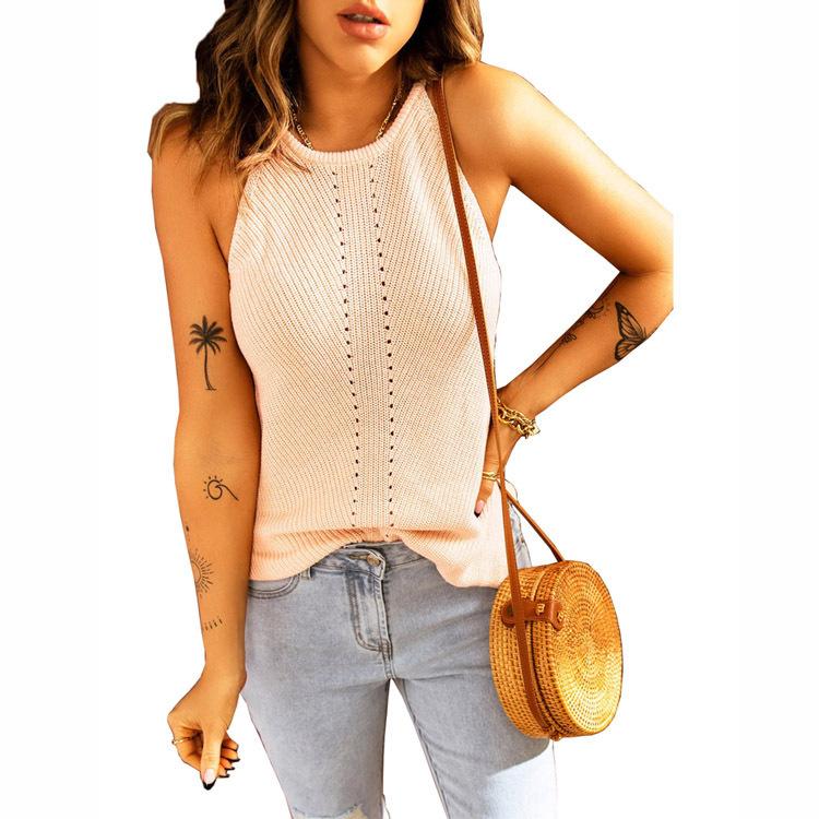wish2026 Women s Spring/Summer New Beach Halter Neck Knit Loose Tank Top S оранжевый