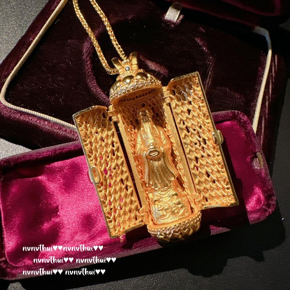 Ancient Gold Filigree Chisel Flower Drop Glaze Buddha Gong Necklace, Door Opening Husi New Chinese Style, Buddha Gong Zircon Gold Necklace