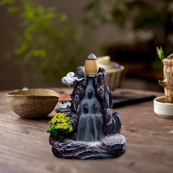Bruciatore di Incenso a Reflusso Effetto Cascata Porta Incenso Zen Cascata Rocciosa Bruciatore di Coni di Incenso per Casa Ufficio Meditazione