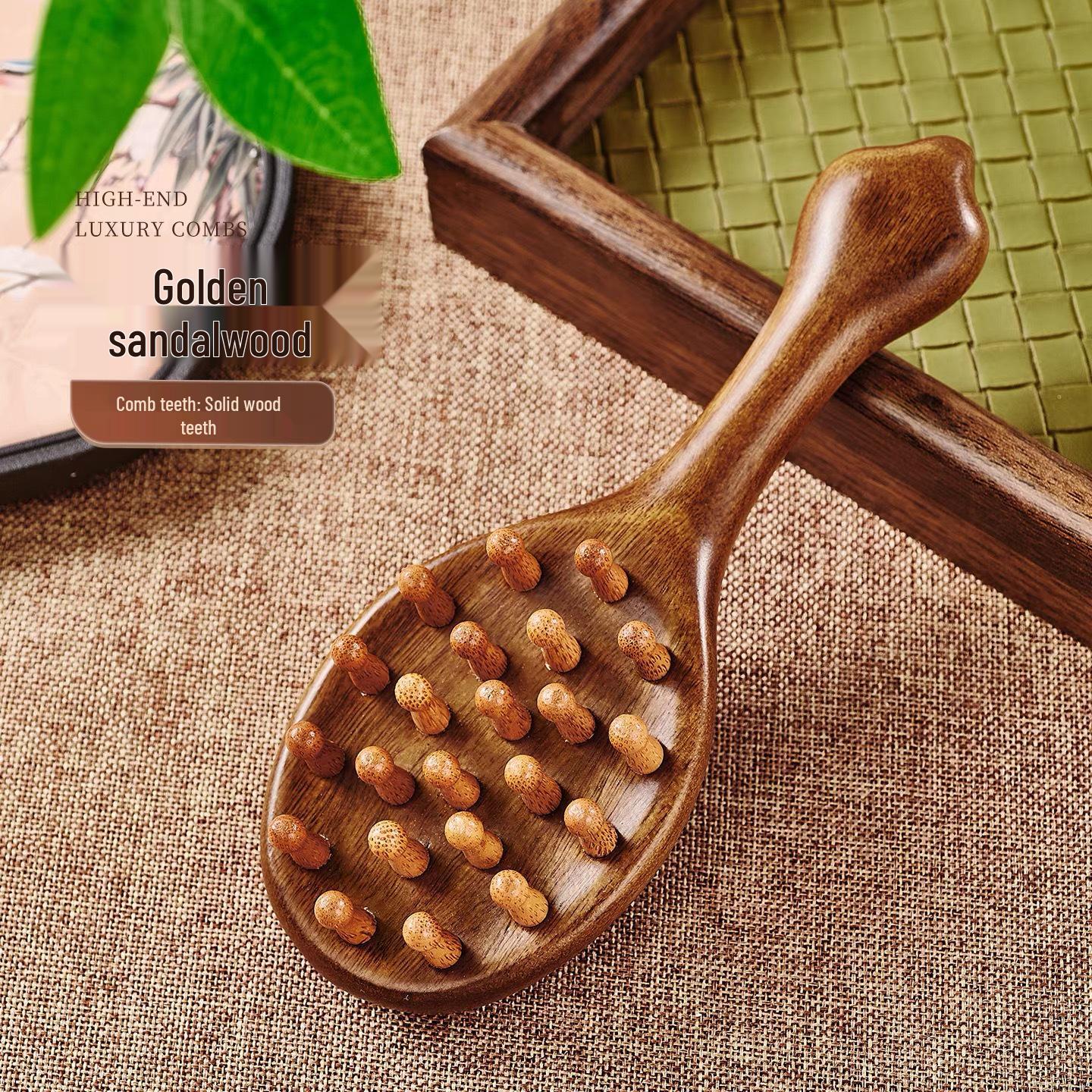 Golden Sandalwood Scalp Massager Comb - Multifunctional Head Meridian & Whole Body Smoothing Comb.