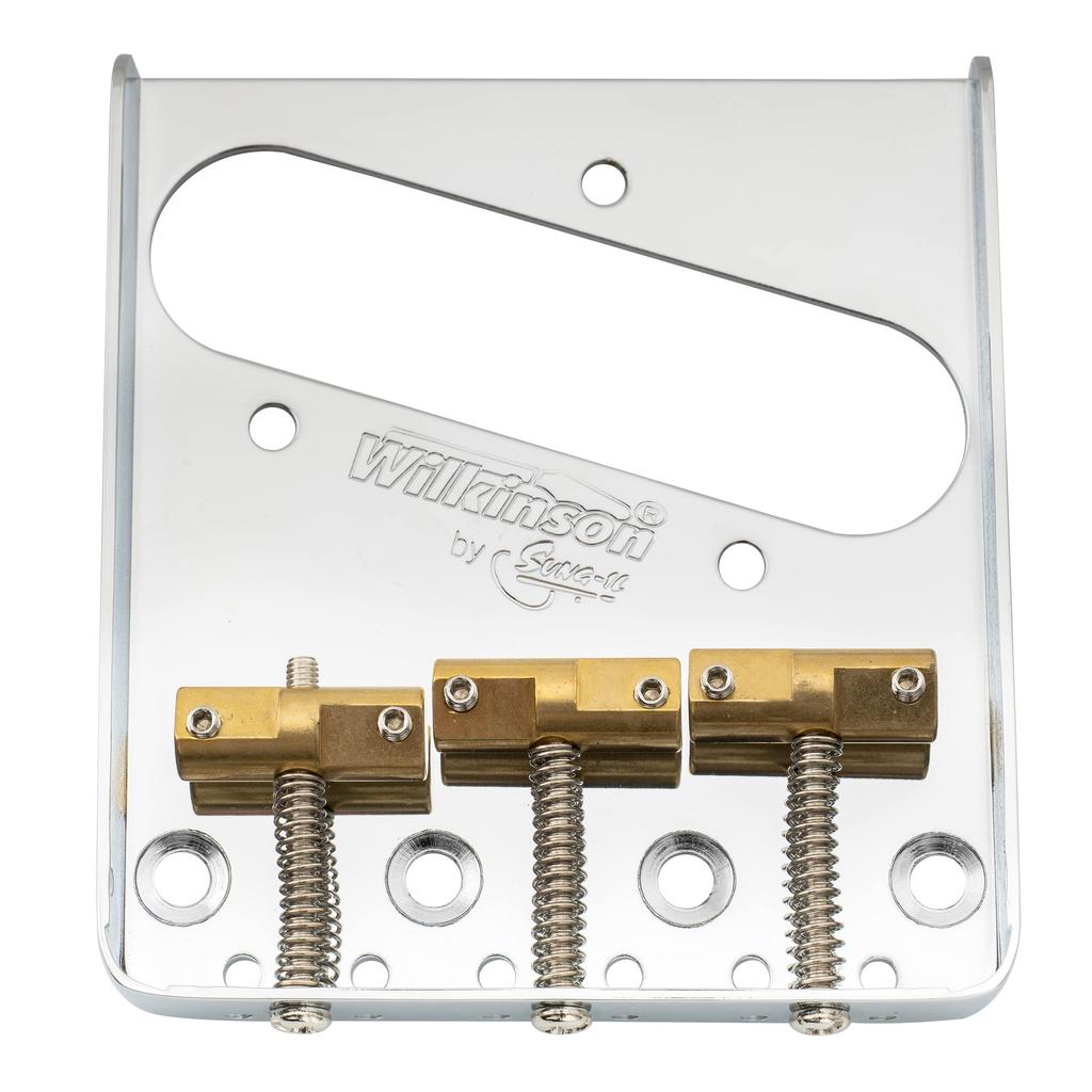 Wilkinson WTB Telecaster Bridge with String Length Compensation, 3-Way Brass Saddles, for TL-Type Electric Guitars, Chrome