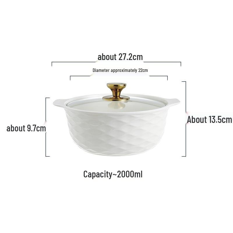 Ceramic Double-Handled Large Soup Bowl with Lid - High-End Design, Ideal for Home Use, Sauerkraut Fish, and Commercial Soups.