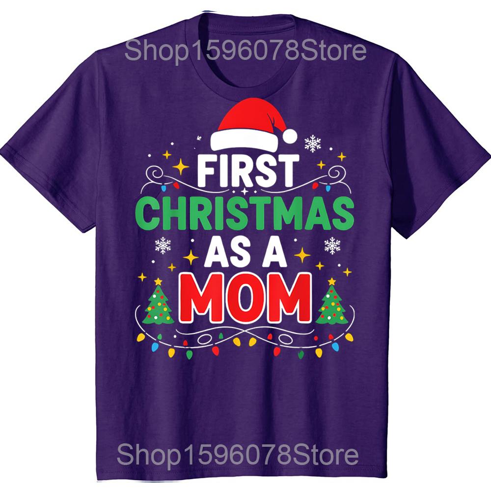 

First Christmas as a Mom Family Matching 1st Christmas T-shirts Men 100% Cotton Loose Oversized Crewneck Collar Hip Hop T Shirt 4XL