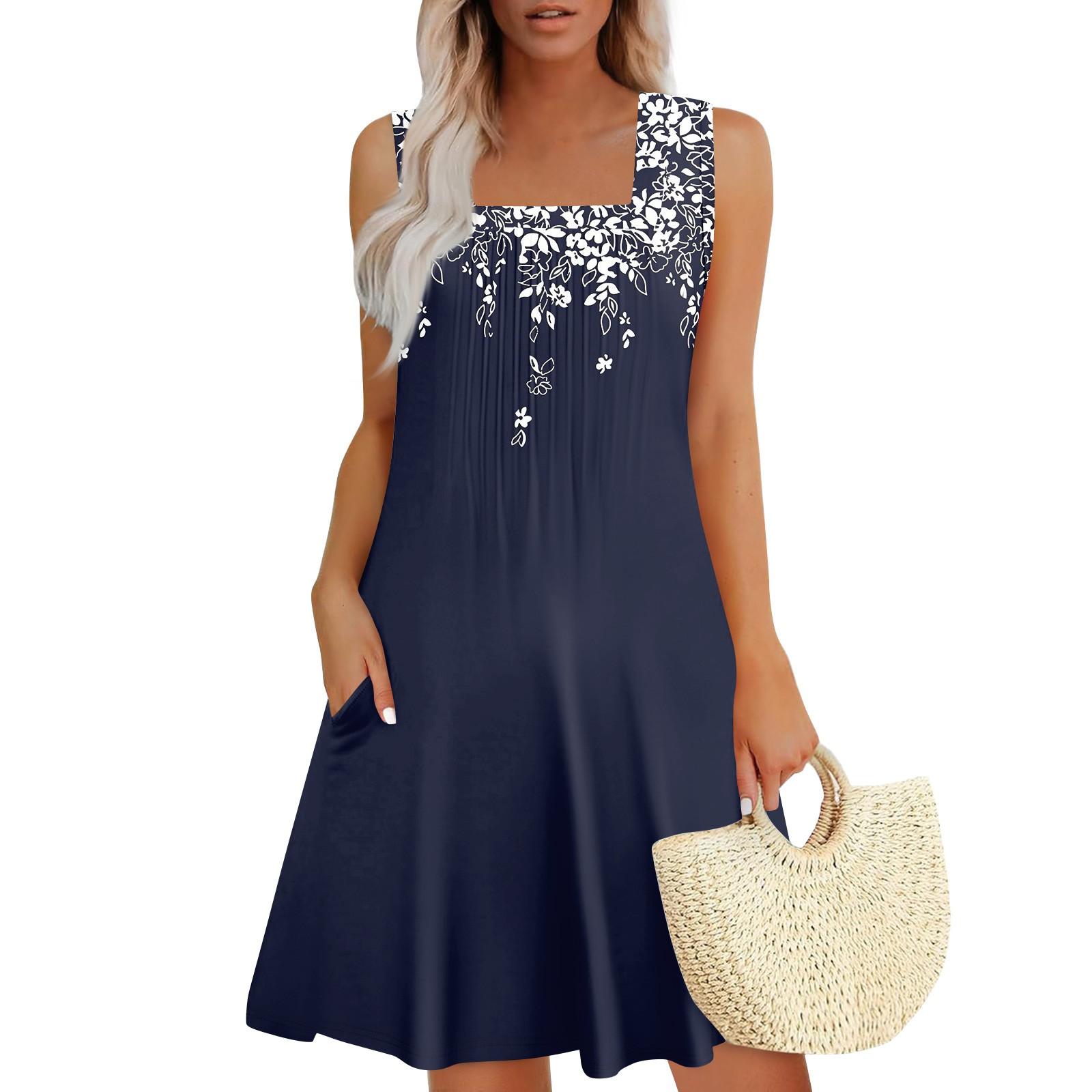 

Женские летние платья Свободные сарафаны без рукавов Платье с карманами XXXL