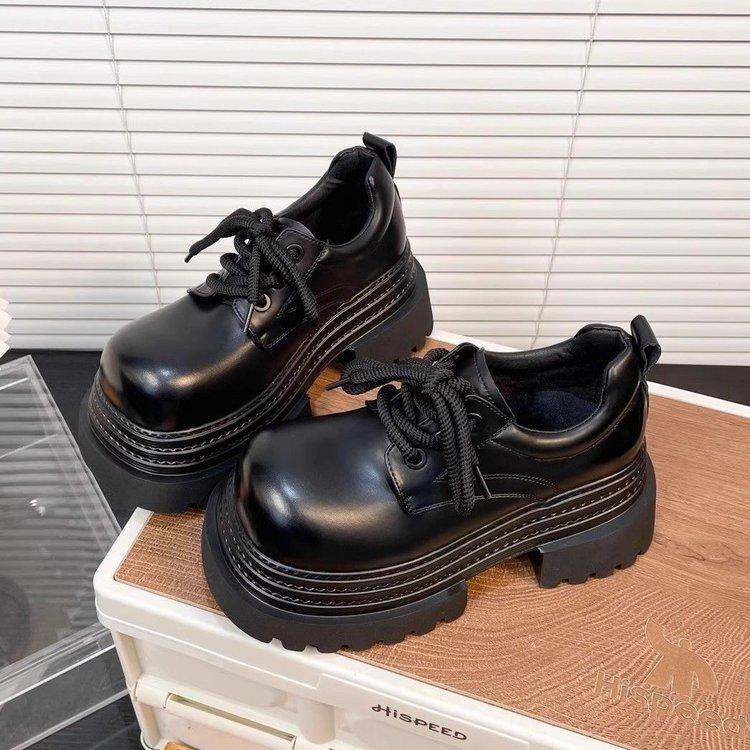 Soft Leather Platform Big Head JK Small Leather Shoes Women's Small Lace-up Loafers Derby Shoes British Style Versatile Single Shoes Tide