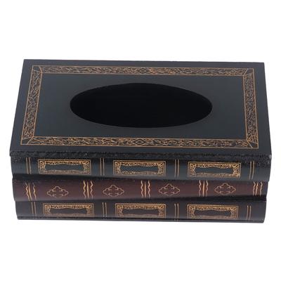 Book Tissue Box Holder Large Opening Painted Book Appearance Paper Napking Dispenser for Home