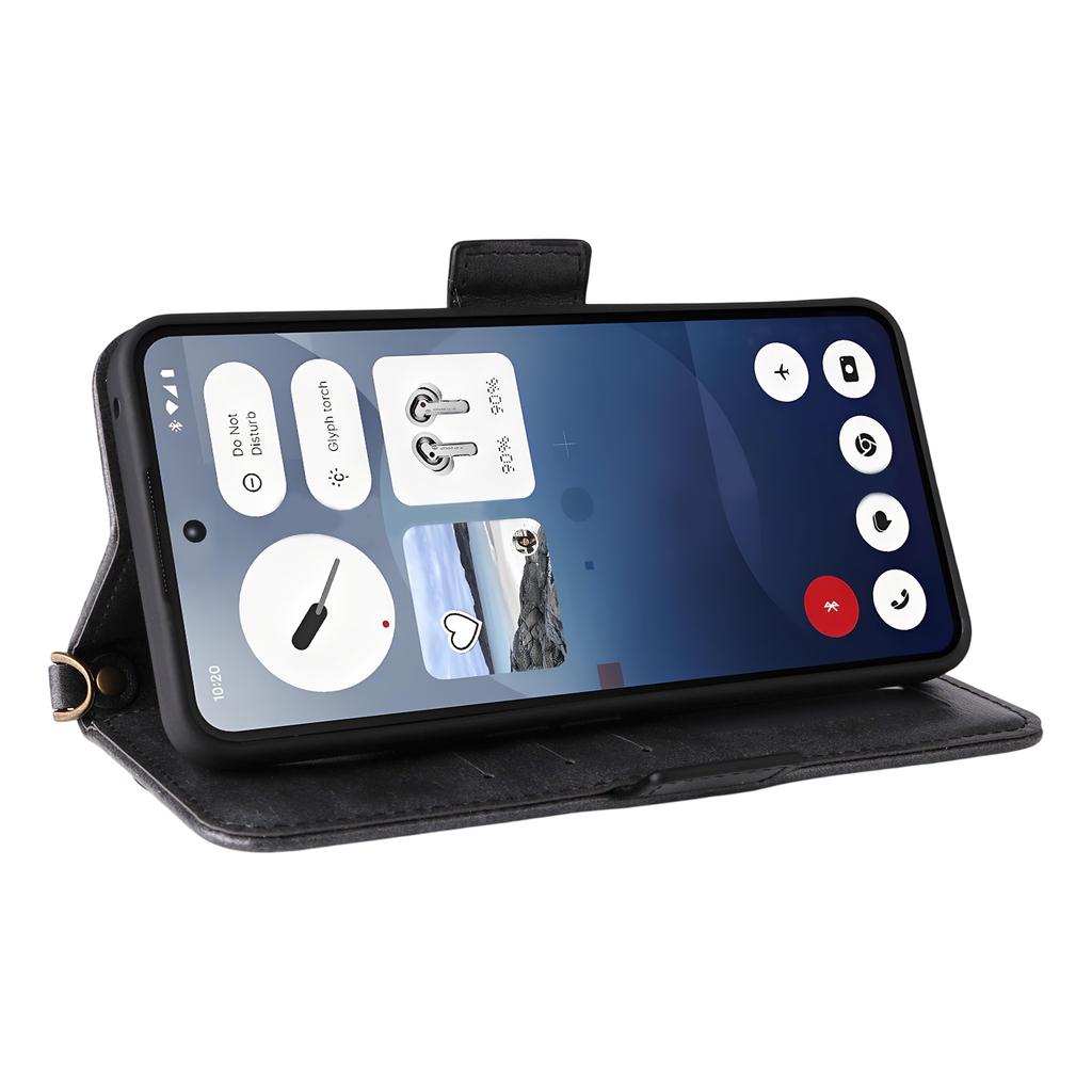 For Nothing Phone (3a) Leather Case Magnetic Closure Wallet Stand Phone Cover with Crossbody Strap