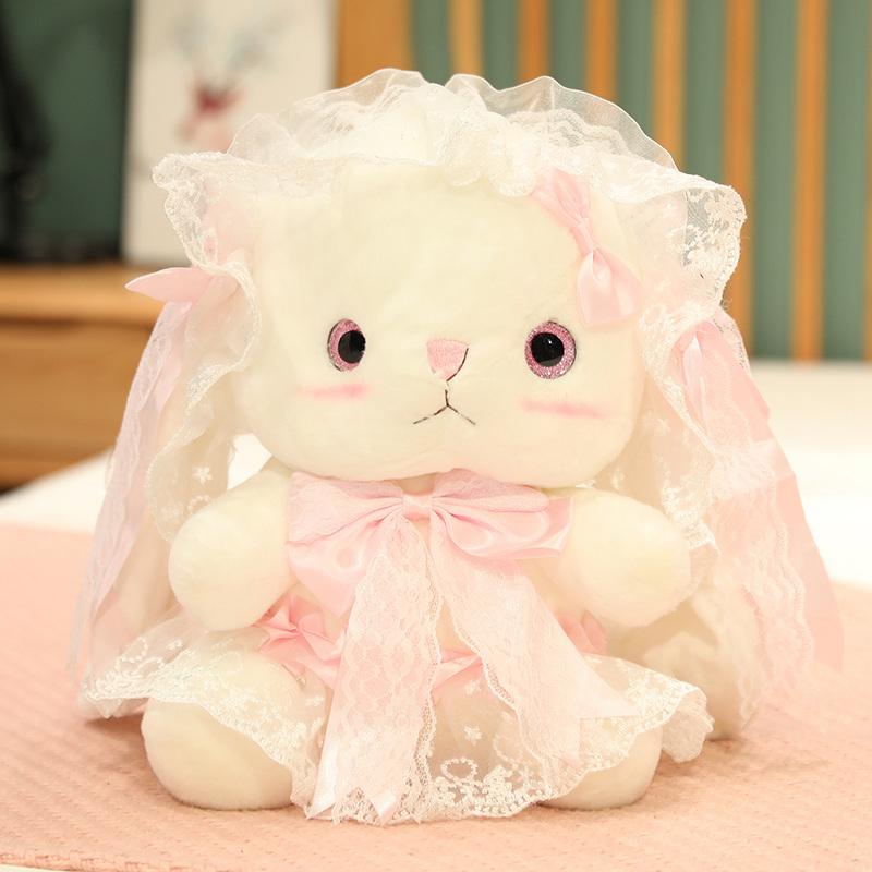 20cm Lolita Rabbit Baby Plushie White Bunny Cute Cartoon Rabbit Sitting Doll Satin Dressed Cute Animal Girls Girlfriend Gift