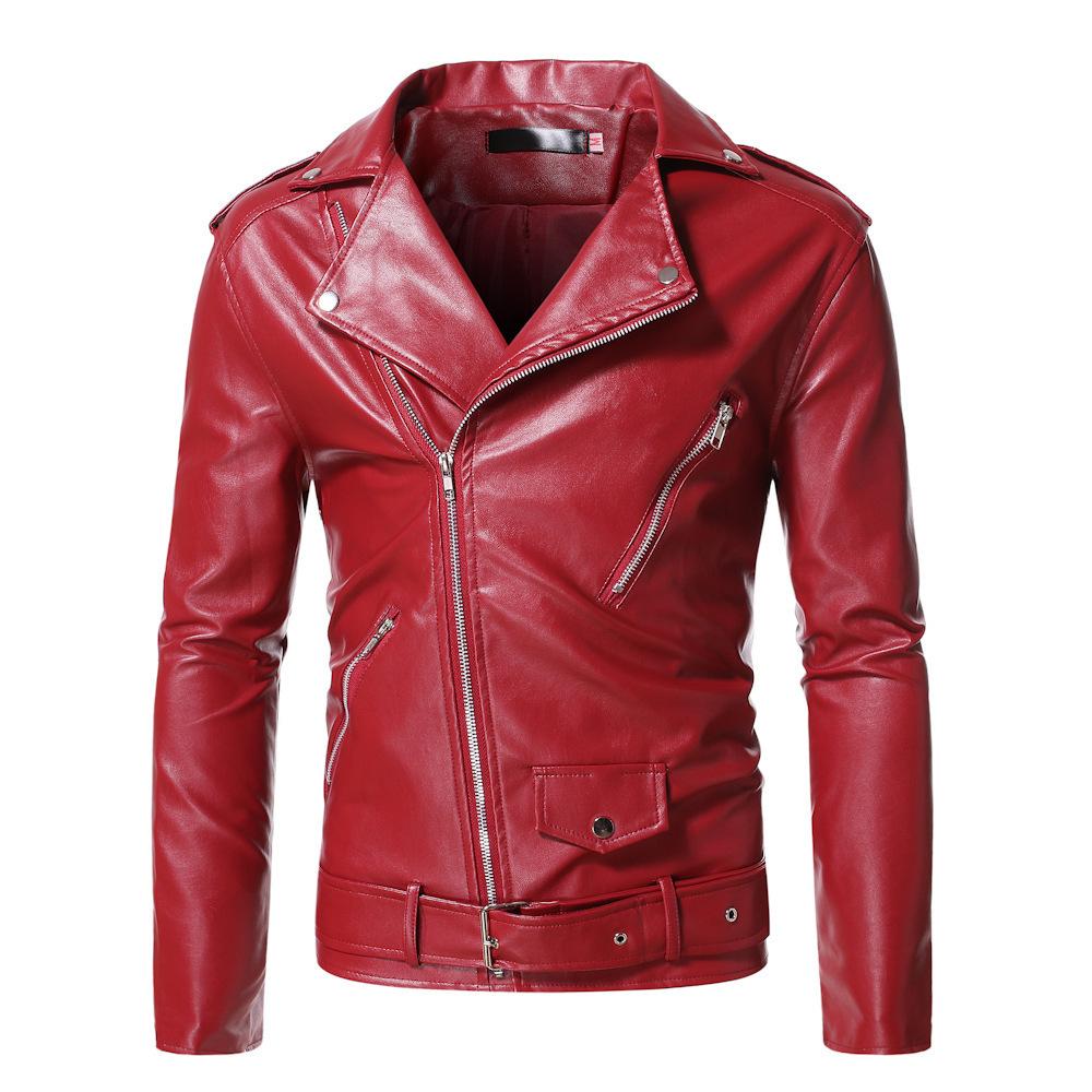 Autumn and winter men's European and American lapel leather jacket business casual zipper decorative locomotive leather jacket PY