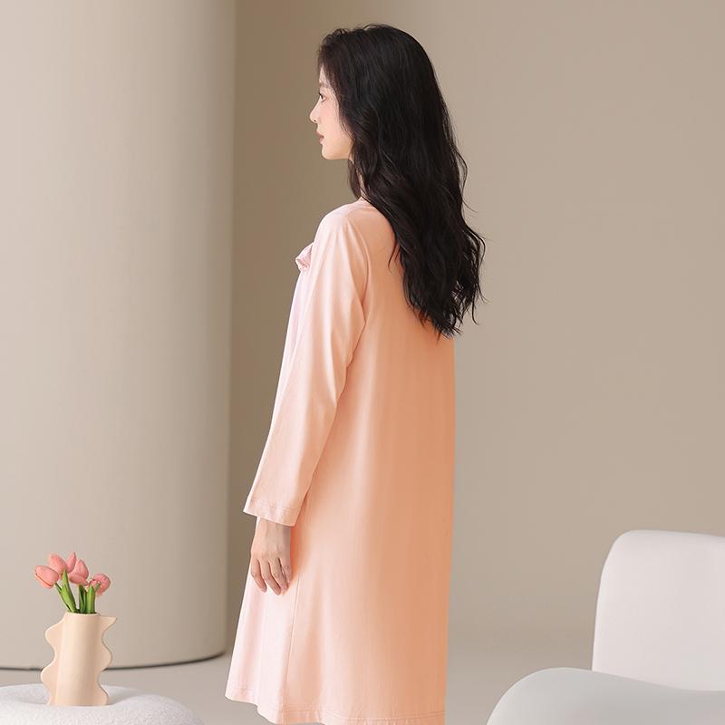 Fenteng [100% Xinjiang Cotton] Skin-Friendly Long-Sleeved Palace Style Nightgown