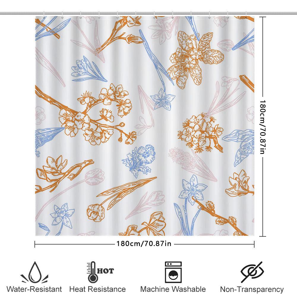 Bathroom Shower Curtain Floral Decorative Pattern Waterproof Fabric Home Decoration for Bathrooms Orange Blue White Size70 X 183