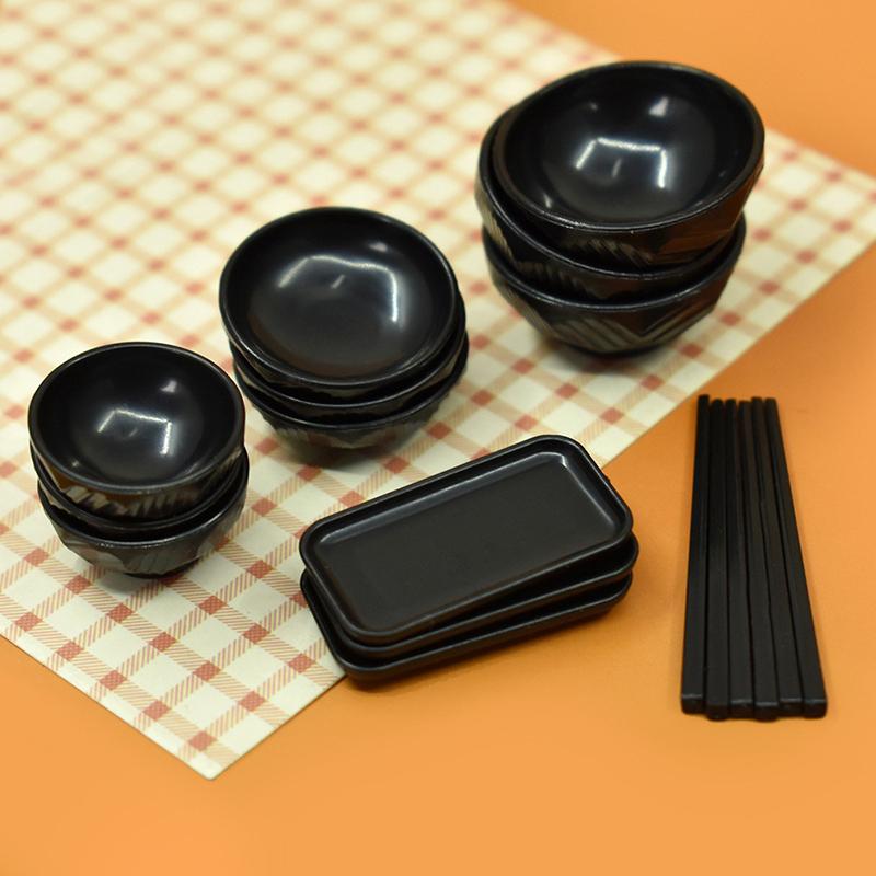 1Set 1:6 Miniature Dinner Plate Bowl Chopsticks Tray Tableware Kitchen Model Decor Toy Doll House Accessories
