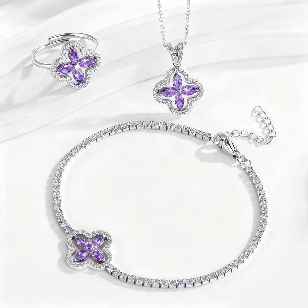 Titanium Steel Lucky Four-leaf Clover Necklace Zircon Exquisite Four-leaf Clover Bracelet and Ring Jewelry Set