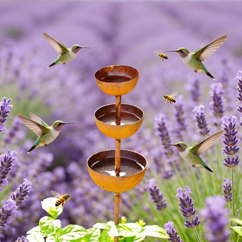 Heavy Type Metal Garden Stake With Rainwater Collector Outdoor Standing Bird Bath Bowl Rain Catchers Garden Stake