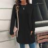 Loose Long Sleeve Crewneck Pocket Top Women Casual Solid Color Fashion
