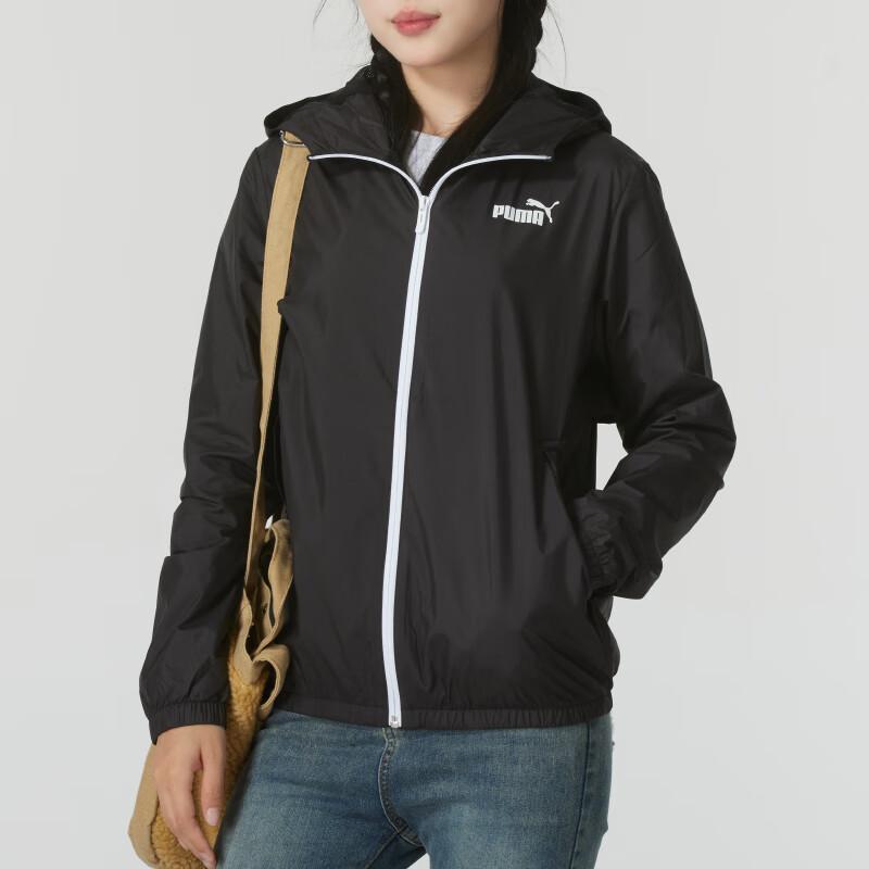 Puma Logo Comfortable Windproof Hooded Breathable Running Jacket Women Jackets Black 672909-52