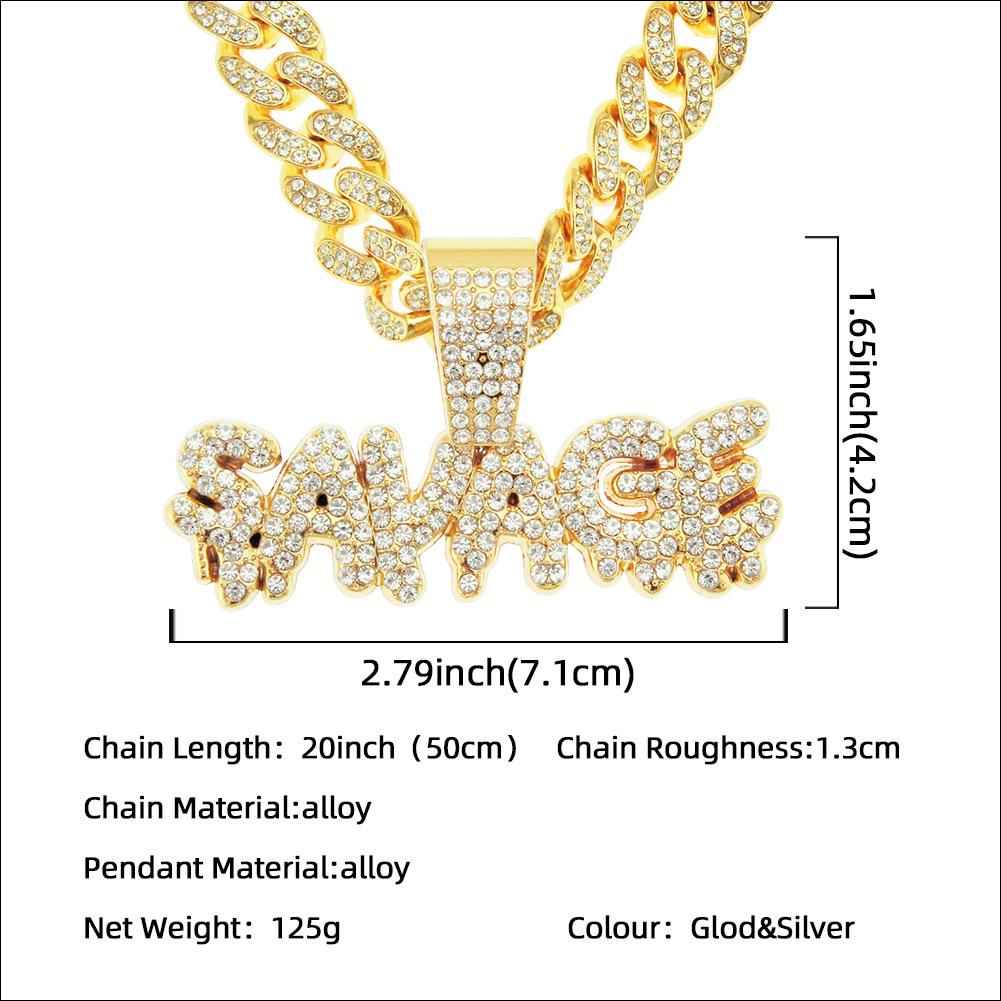 Full Diamond Splicing Letter Pendant Cuban Chain, European and American Hip-hop Necklace Personalized Men's Sweater Chain, Trendy Accessories