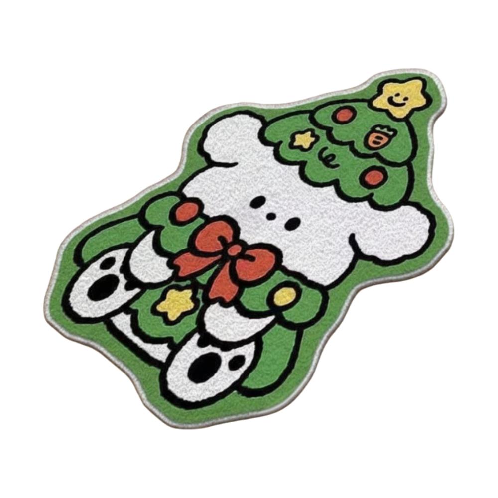 

Cartoon Christmas Carpet Imitation Cashmere Non-Slip Backing Bed Side Carpets Soft Xmas Tree Shape Bedroom Rug