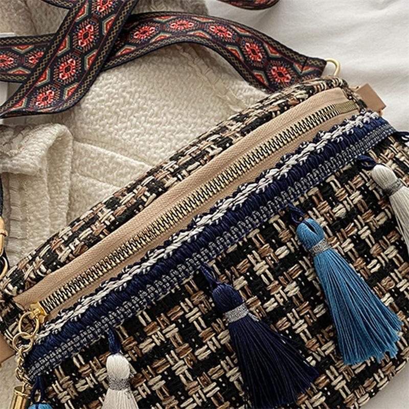 Weave Crossbody Bags Female Tassel Waist Bag Retro Leather Shoulder Packs