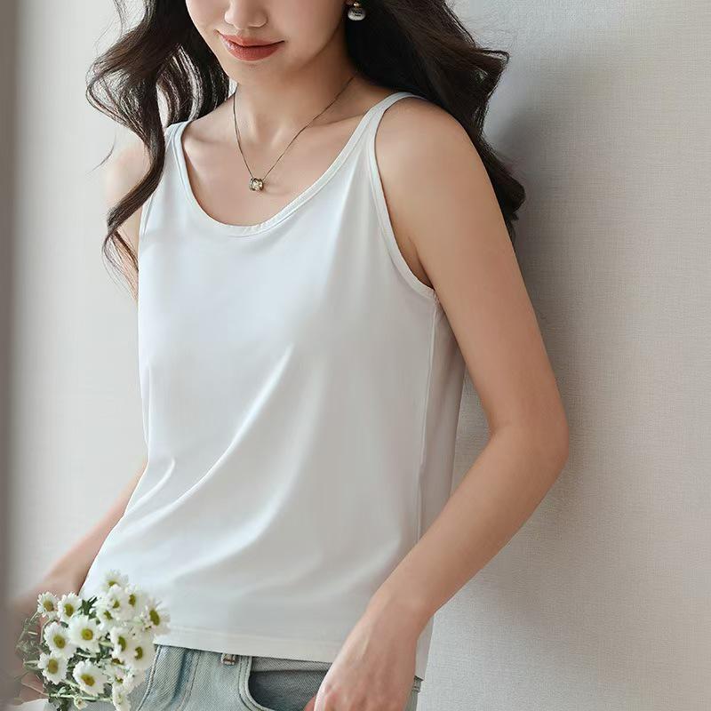 2026 New Arrival Women's Seamless U-Neck Ice Silk Camisole - One Size, Solid Color Sleeveless Top