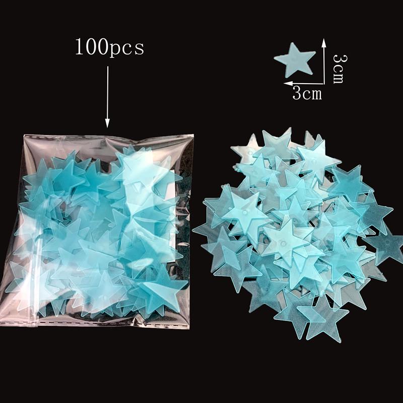 100-Piece 2-3cm Fluorescent 3D Star Wall & Refrigerator Glow Stickers