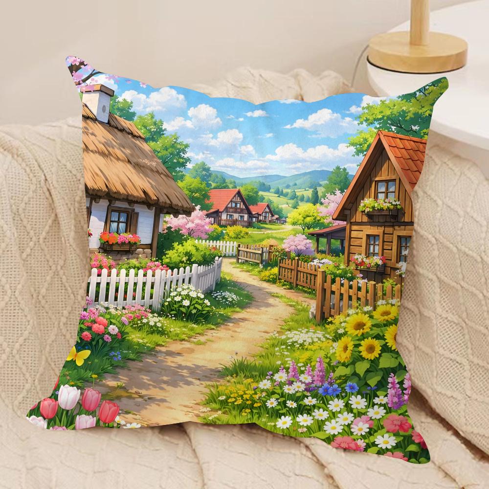 Spring Garden Scene Cushion Cover Pillowcase Ultra Soft Skin Friendly Fabric Cloud Like Comfort  Concealed Zipper 30x30cm