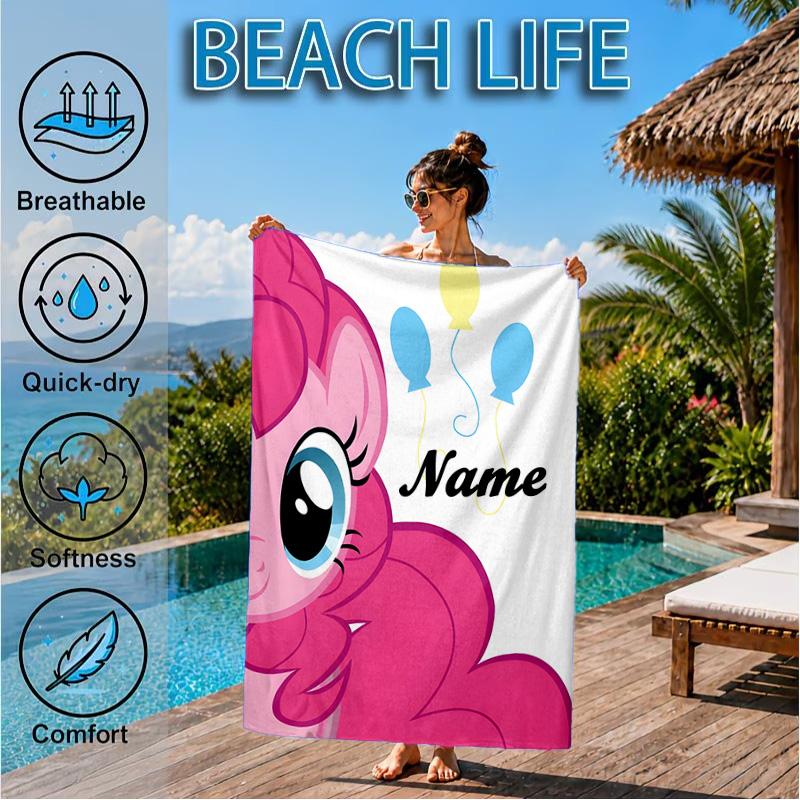 Custom Name Pinkie Pie's Bold Adventure Beach Towel Microfiber Beach Towel, Lightweight and Quick-Dry, for Summer Travel, Swimming Pool Gift