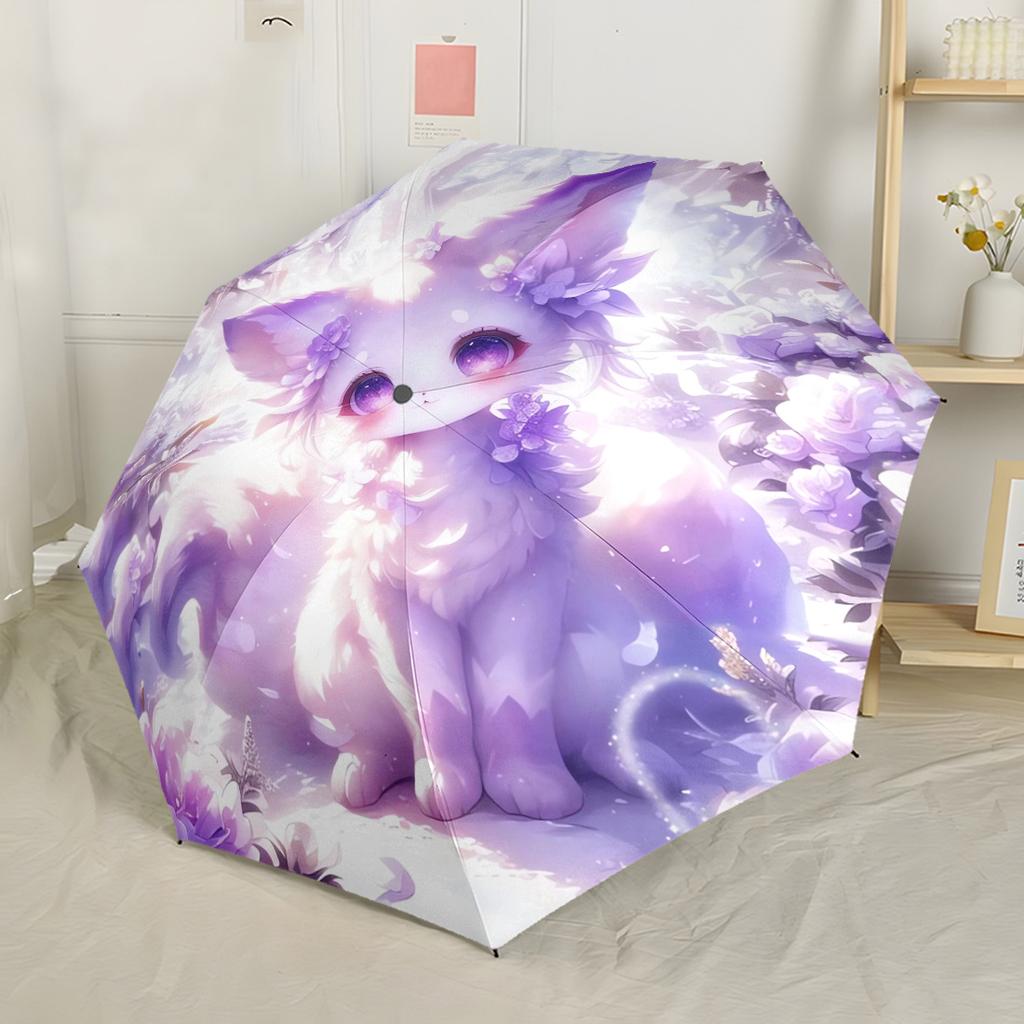 Celestial Fox Lavender Dream Art Automatic Umbrella Folding Umbrella with 8 Ribs Compact Design Travel Essential Fashionable Best for Christmas