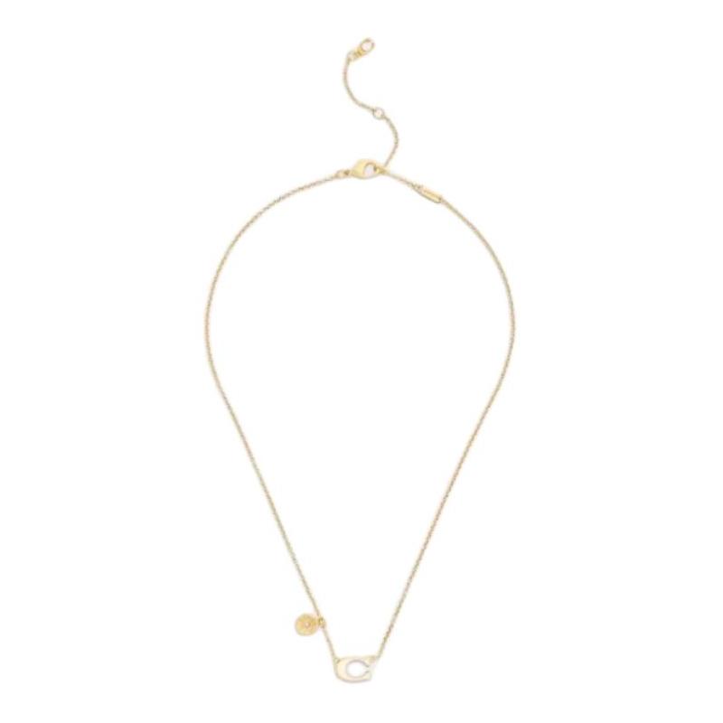 COACH Brand Design Brass Necklace Women s Gold/Chalk White