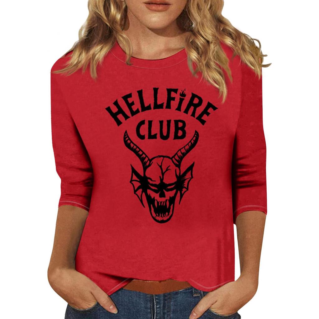 Women's Fashionable Casual Three-Quarter Sleeve Printed Neck T-Shirt Top