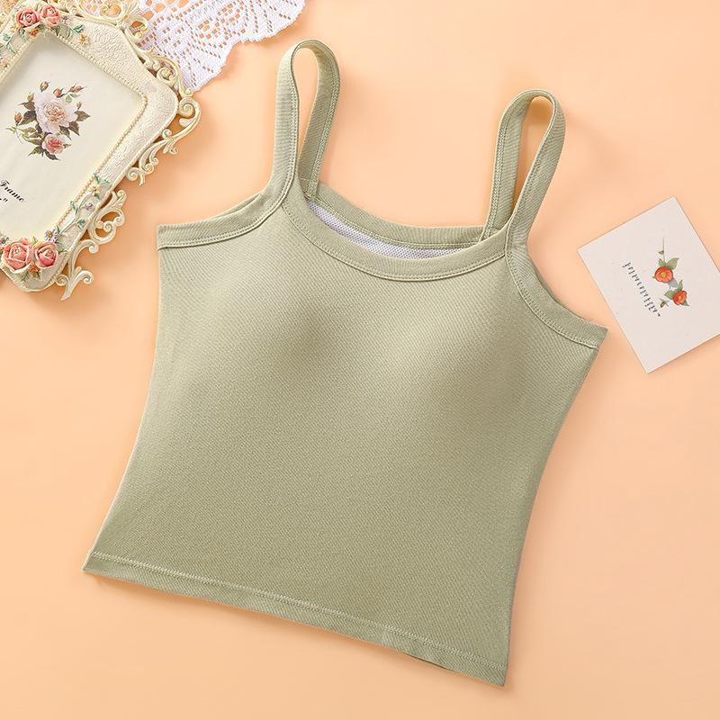 Women's Pure Cotton Strap Vest with Bra Breathable and Sweat Absorbing Comfortable Top Without Steel Rings