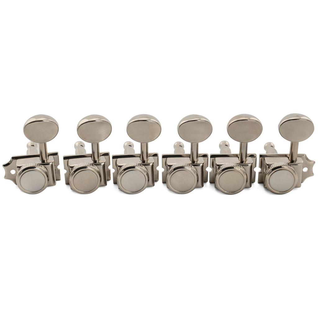 Musiclily Pro R18T Locking Gear Vintage Kluson Oval Nickel für und Telecaster E-Gitarren 6-in-line Linkshänder Halbgeschlossene Mechaniken, 18:1 Übersetzung,