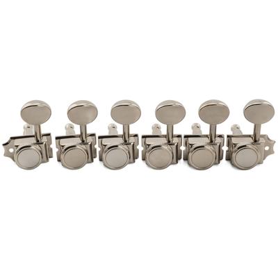 Musiclily Pro R18T Locking Gear Vintage Kluson Oval Nickel für und Telecaster E-Gitarren 6-in-line Linkshänder Halbgeschlossene Mechaniken, 18:1 Übersetzung,