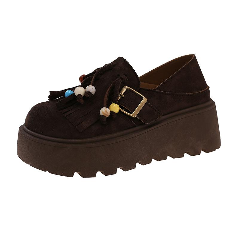 Tassel muffin platform small single shoes women's 2025 autumn new fashion versatile lazy one-pedal casual loafers