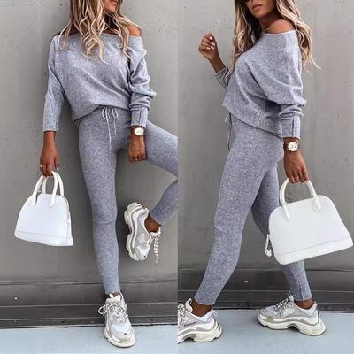 2024 Women's Solid Color Fashion Lace-Up Off-Shoulder Sporty Trousers Set