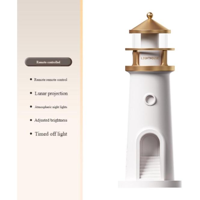 Lighthouse Moon Lamp Projector, LED Night Light with Remote Control, Lunar Projection, Adjustable Brightness, Timer, and Bluetooth Speaker for